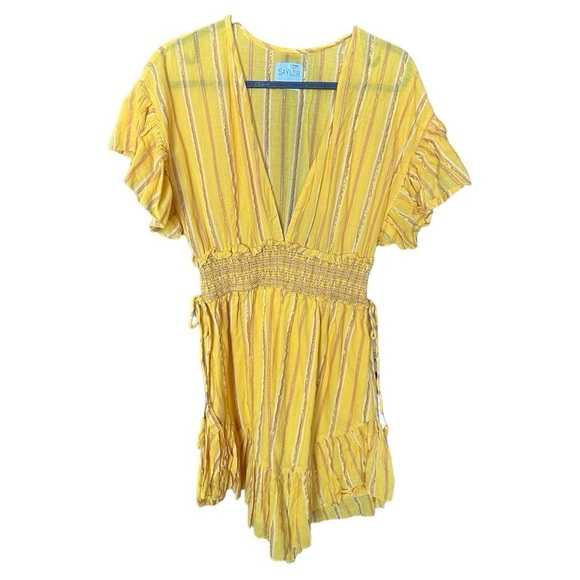 Saylor Size S Adrianne Shift Mini Dress Yellow V Neck
Hourglass Ruffle Sleeves - Picture 3 of 6